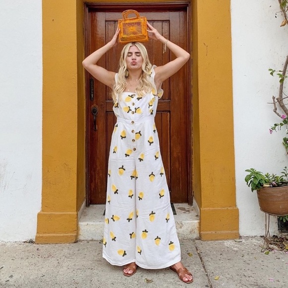 Anthropologie Red Carter Allison Lemon Embroidered Linen Jumpsuit - Picture 10 of 16